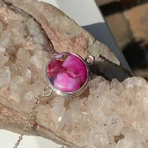 KINGMAN PINK DAHLIA TURQUOISE 925 STERLING SILVER BRACELET